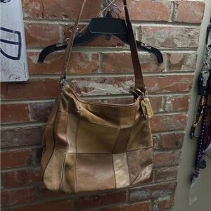 Fossil Leather Suede Patchwork Crossbody Shoulder Bag Boho Vintage Y2k **Read
